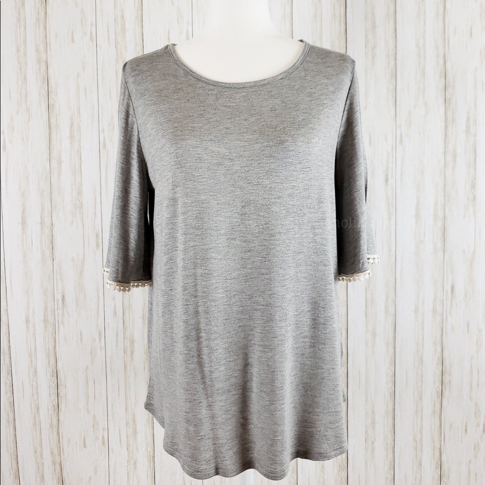 Crew Neck Top with Crochet Detail Sleeve